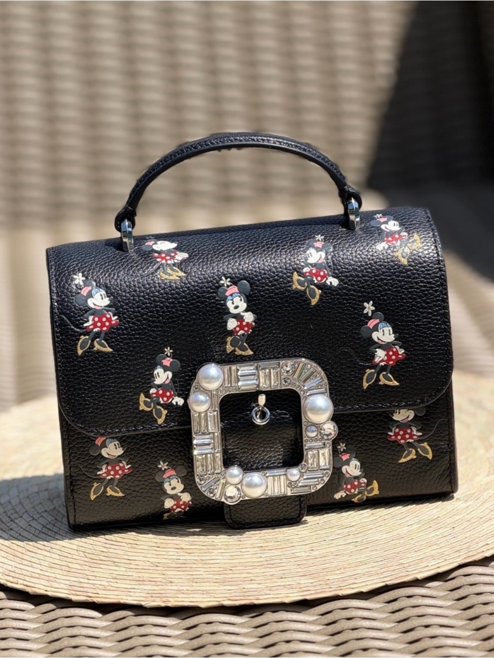 kate spade x Disney Black Minnie Mouse Pearl-Embellished Top-Handle Mini Bag